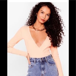 Nasty Gal peach wrap front bodysuit  size M NWT
